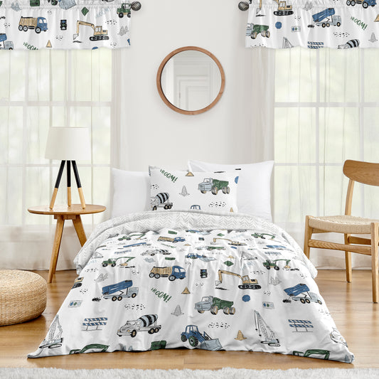 Construction Truck Green and Blue Collection Twin Bedding