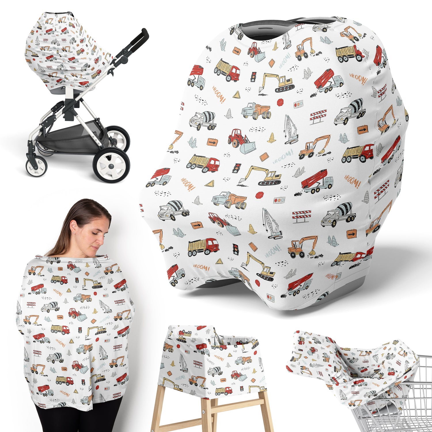 Construction Truck Collection Multi Use Baby Car Seat and Nursing Cover