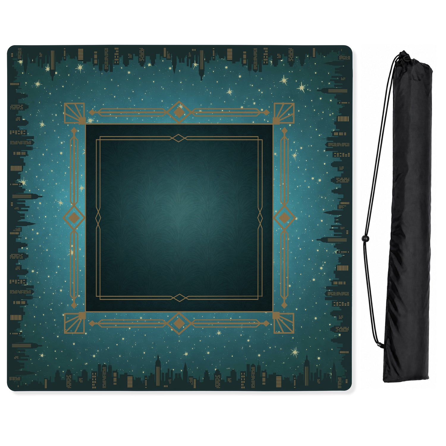 Blue Art Deco Collection Mahjong Mat for Table - Shipped Rolled