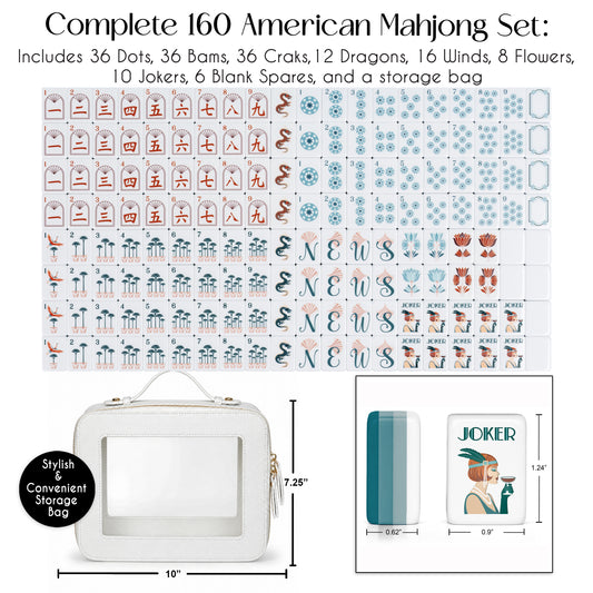 Blue Art Deco Collection American Mahjong Tile Set (160pc) 1.24in. Layered Acrylic with Travel Bag
