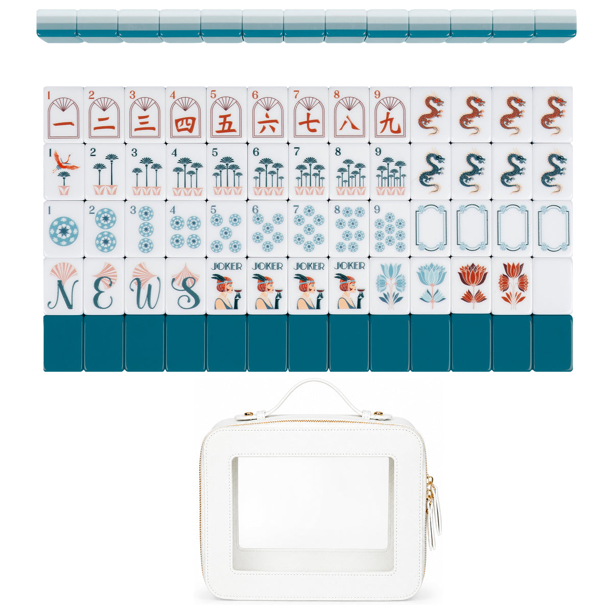 Blue Art Deco Collection American Mahjong Tile Set (160pc) 1.24in. Layered Acrylic with Travel Bag