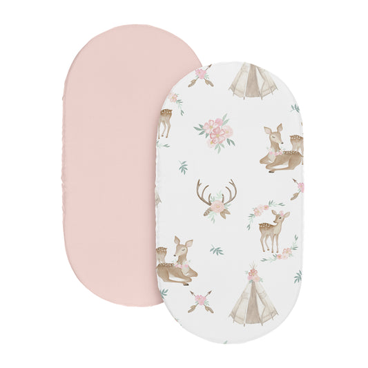 Deer Floral Collection 2 Pack Baby Bassinet Fitted Sheets