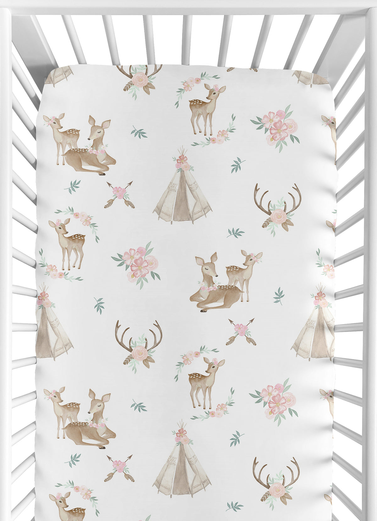 Deer Floral Collection Crib Sheet