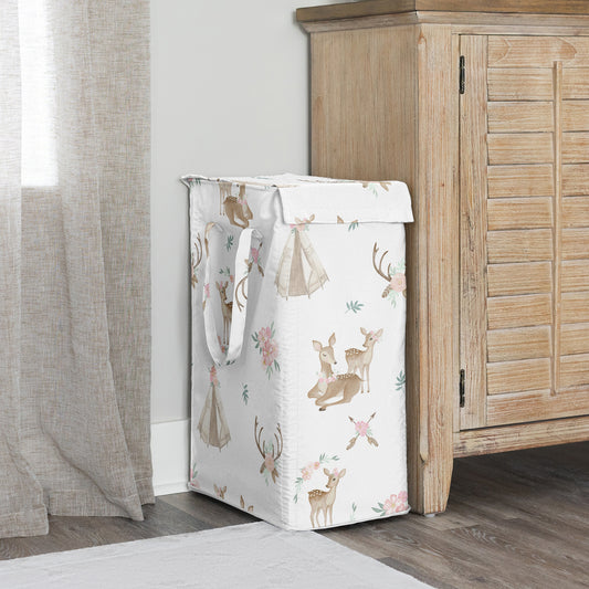 Deer Floral Collection Laundry Hamper with Handles