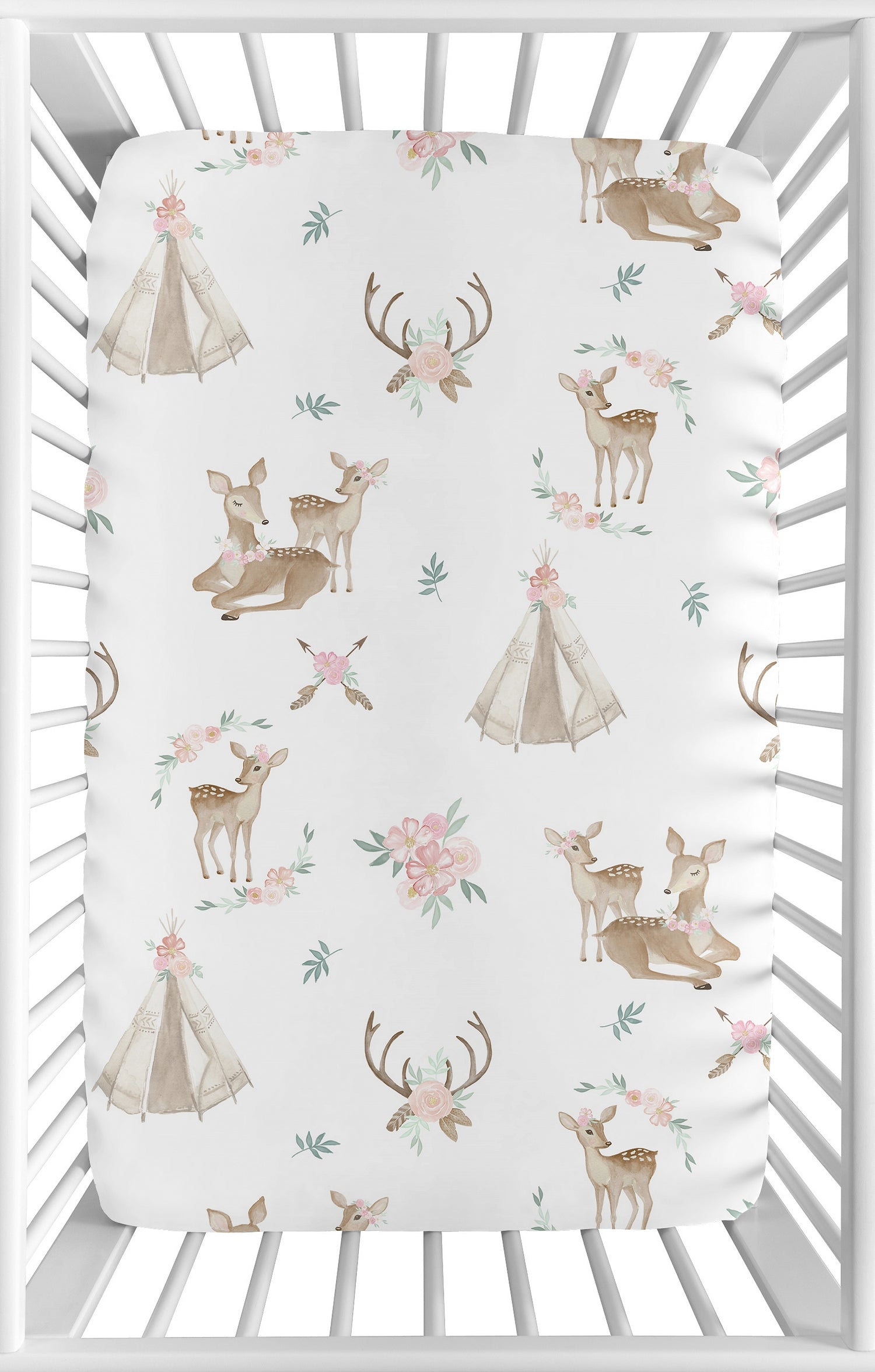 Deer Floral Collection Mini Crib Sheet
