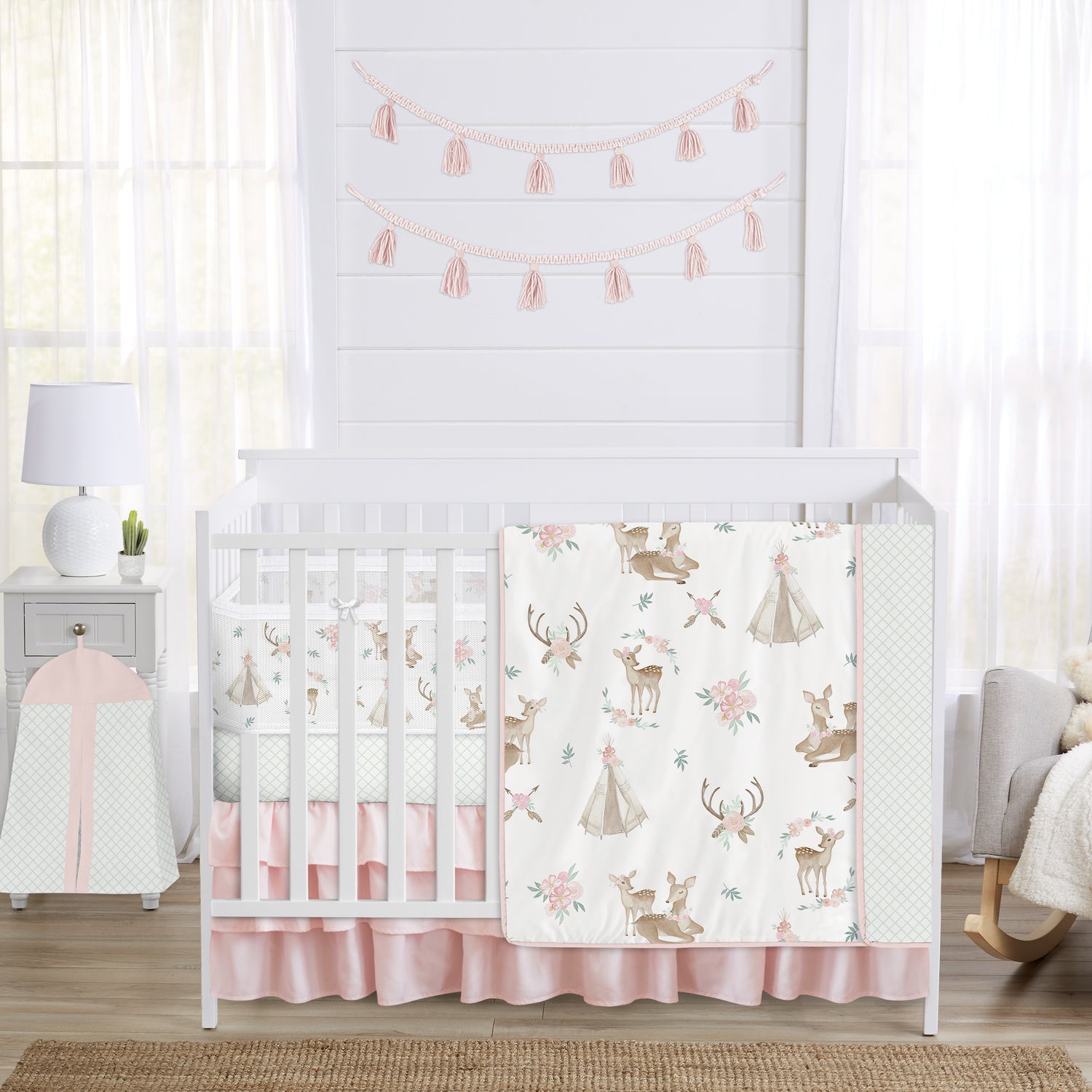 Deer Floral Collection Sweet Jojo Designs 6 Piece Crib Bedding + BreathableBaby Breathable Mesh Liner