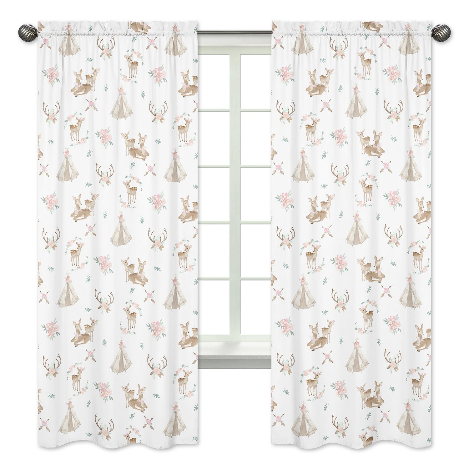 Deer Floral Collection Window Panels - Set of 2