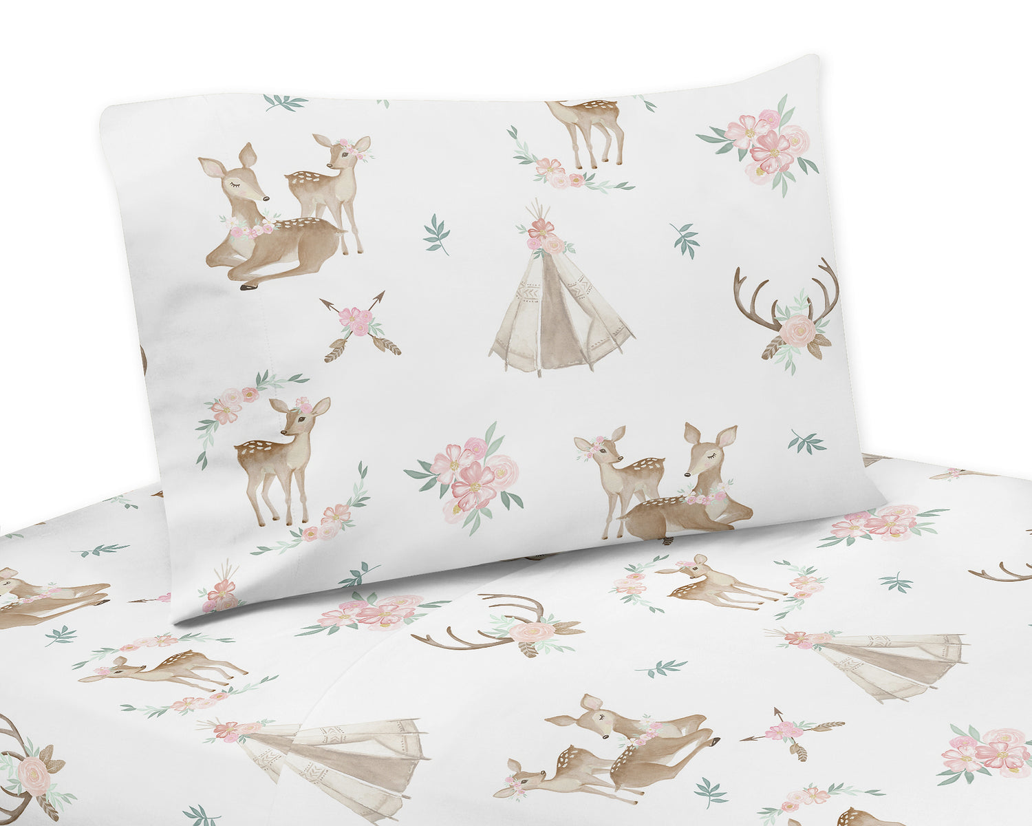 Deer Floral Collection Twin Sheet Set