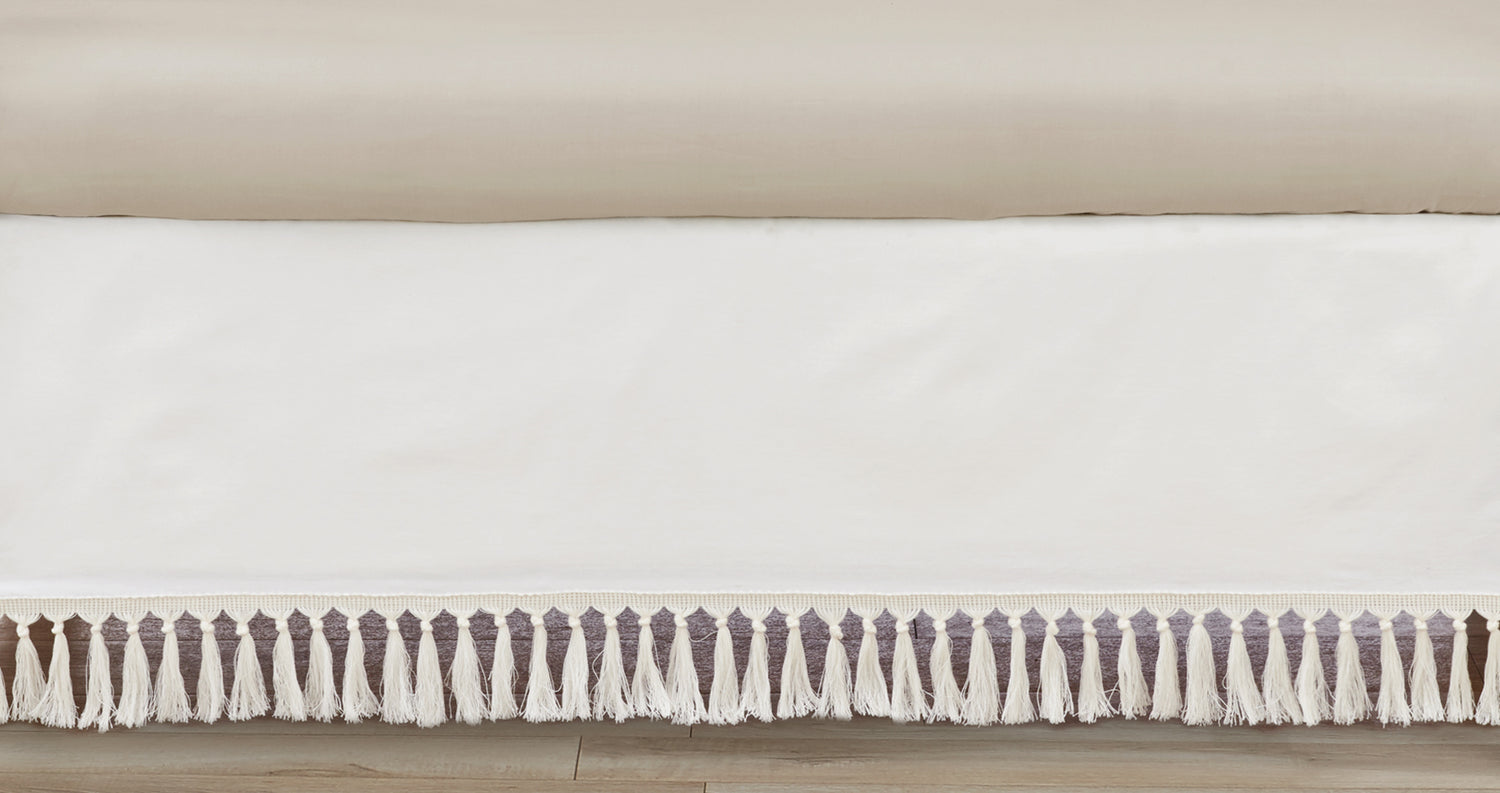 Desert Sun Taupe Collection Solid Ivory Fringe Crib Bed Skirt