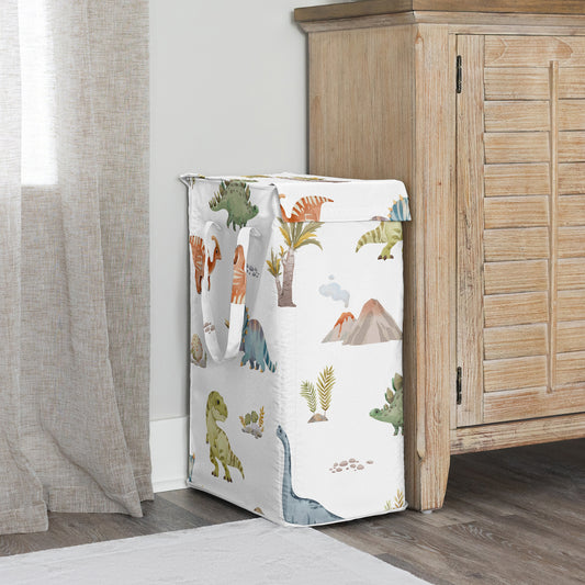 Watercolor Dinosaur Dino Collection Laundry Hamper with Handles