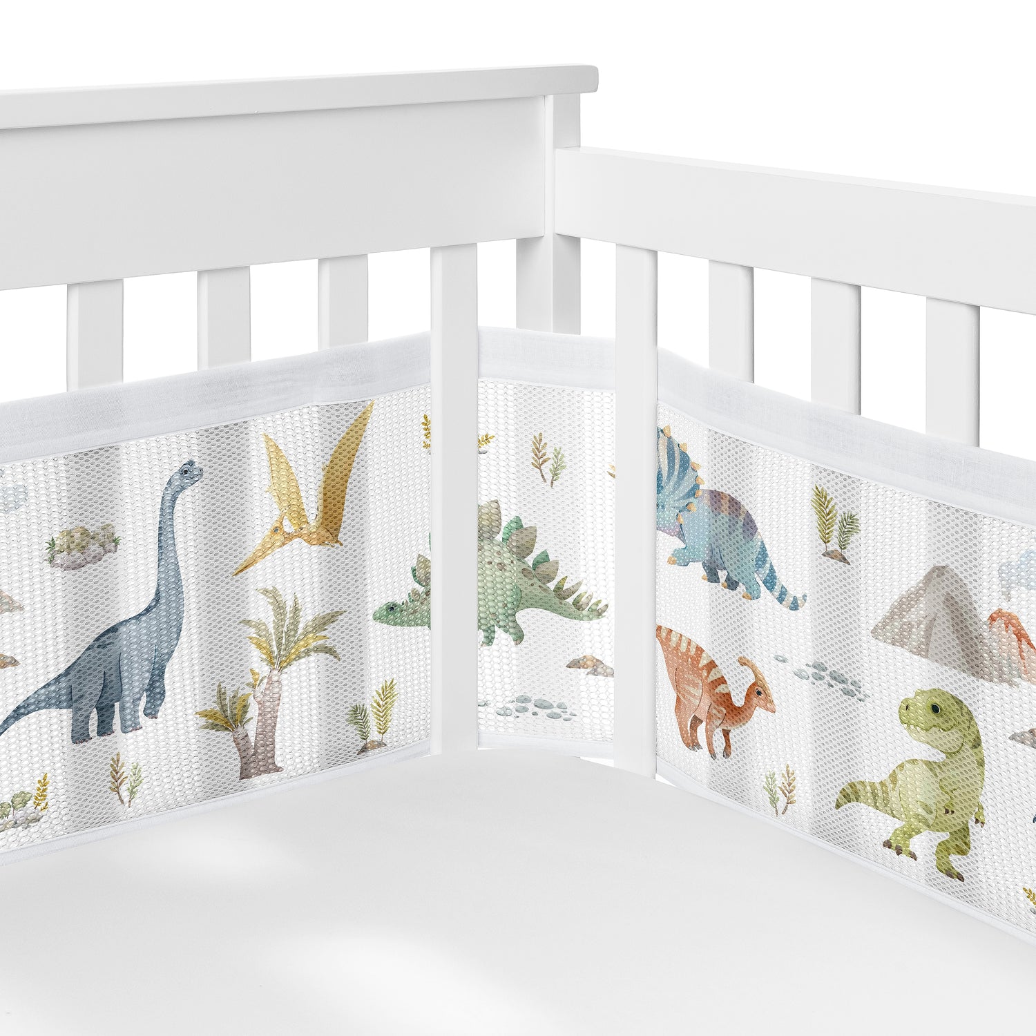 Watercolor Dinosaur Dino Collection Sweet Jojo Designs + BreathableBaby Breathable Mini Mesh Crib Liner