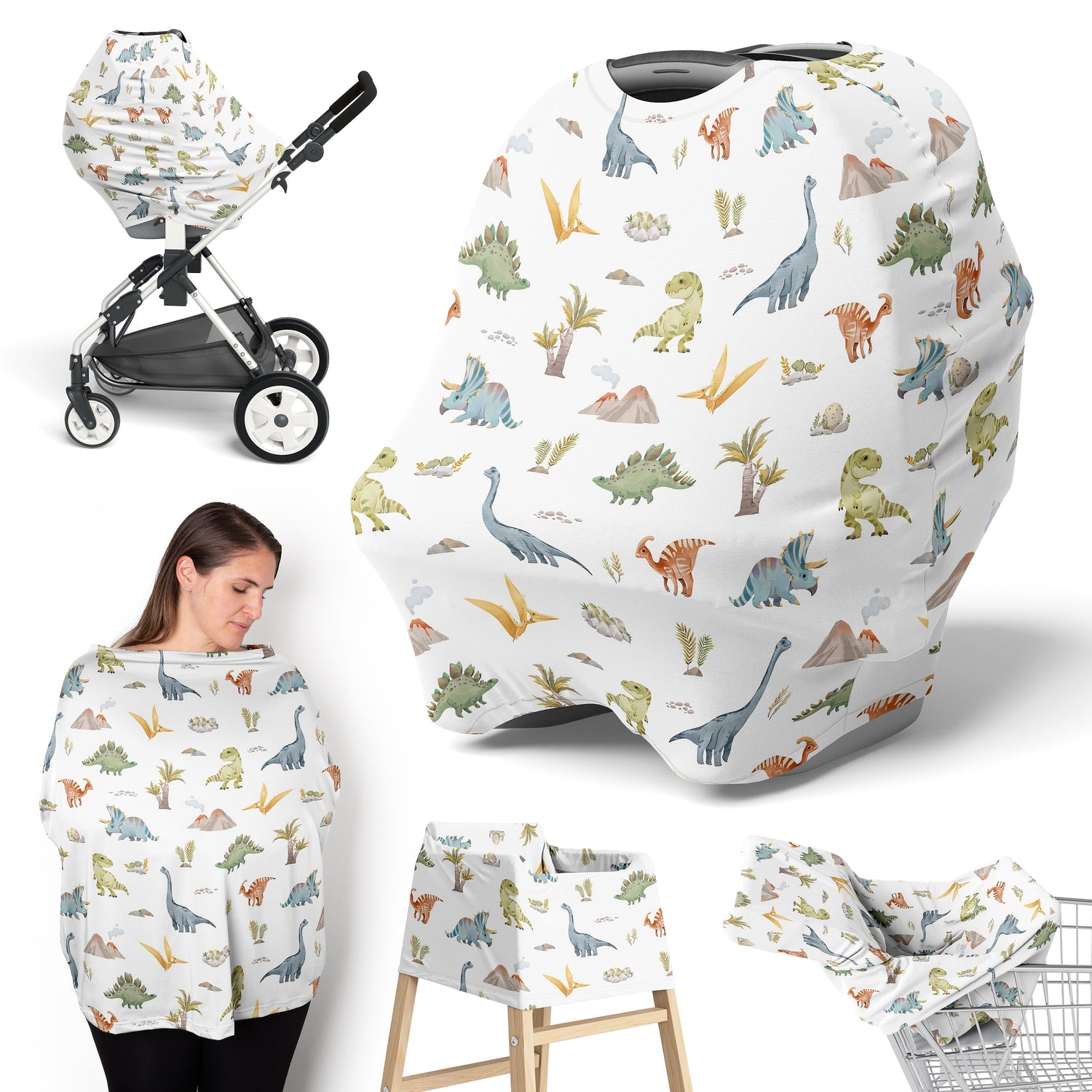 Watercolor Dinosaur Dino Collection Multi Use Baby Car Seat and Nursing Cover