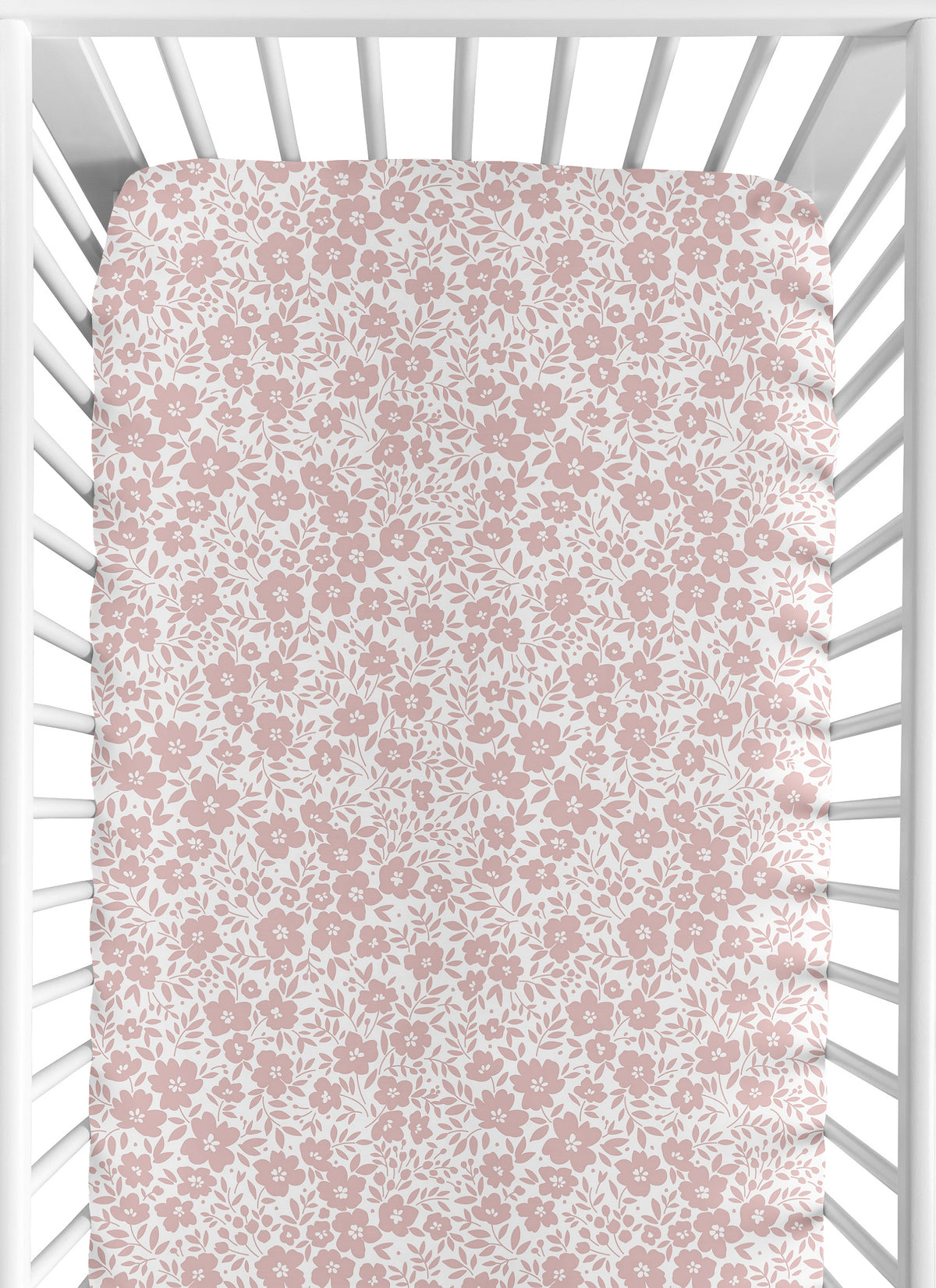 White and Pink Floral Collection Crib Sheet