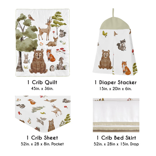 Watercolor Woodland Forest Animals 4 Piece Crib Bedding