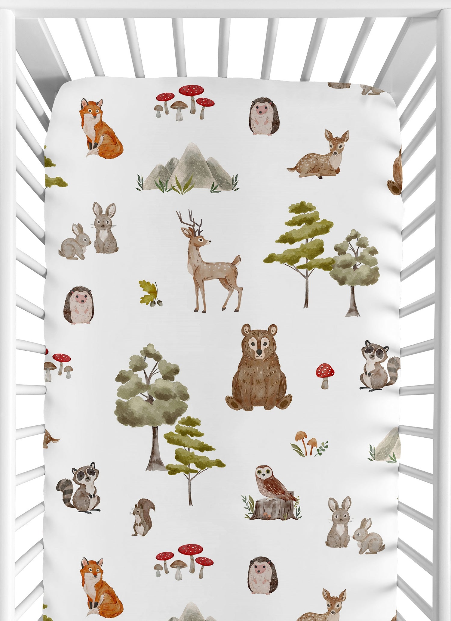 Watercolor Woodland Forest Animals Crib Sheet