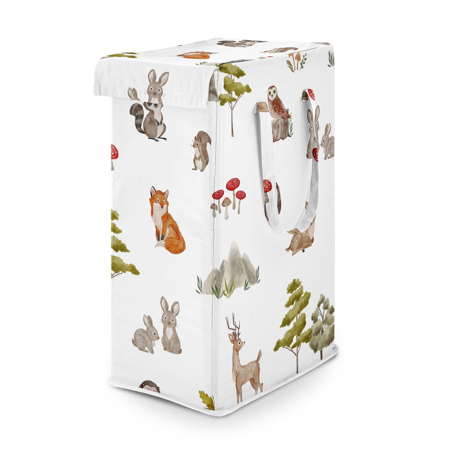 Watercolor Woodland Forest Animals Collection Laundry Hamper with Handles