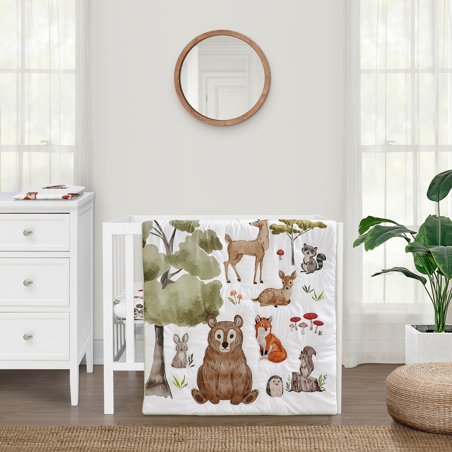 Watercolor Woodland Forest Animals 3 Piece Mini Crib Bedding Set