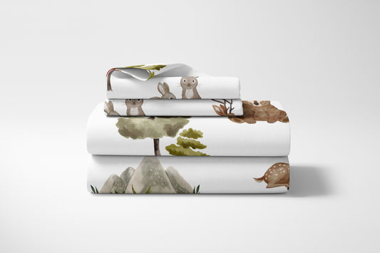 Watercolor Woodland Forest Animals Queen Sheet Set