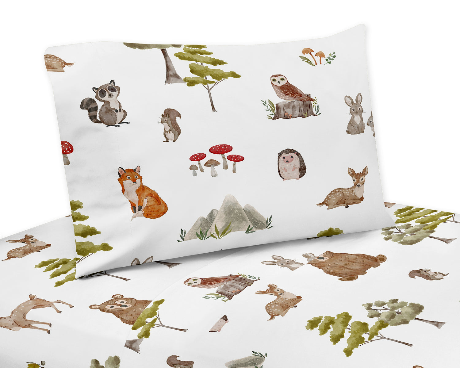 Watercolor Woodland Forest Animals Queen Sheet Set