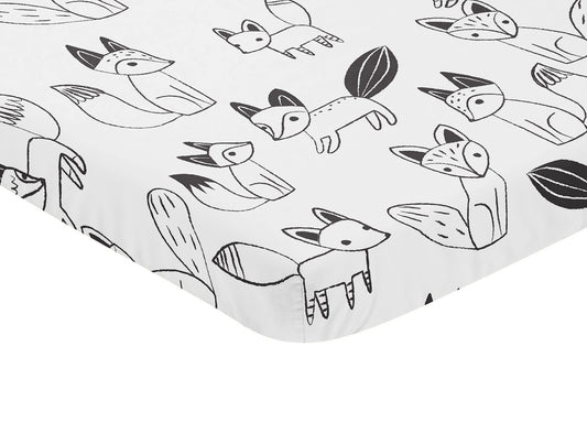 Fox Black And White Collection Mini Crib Sheet