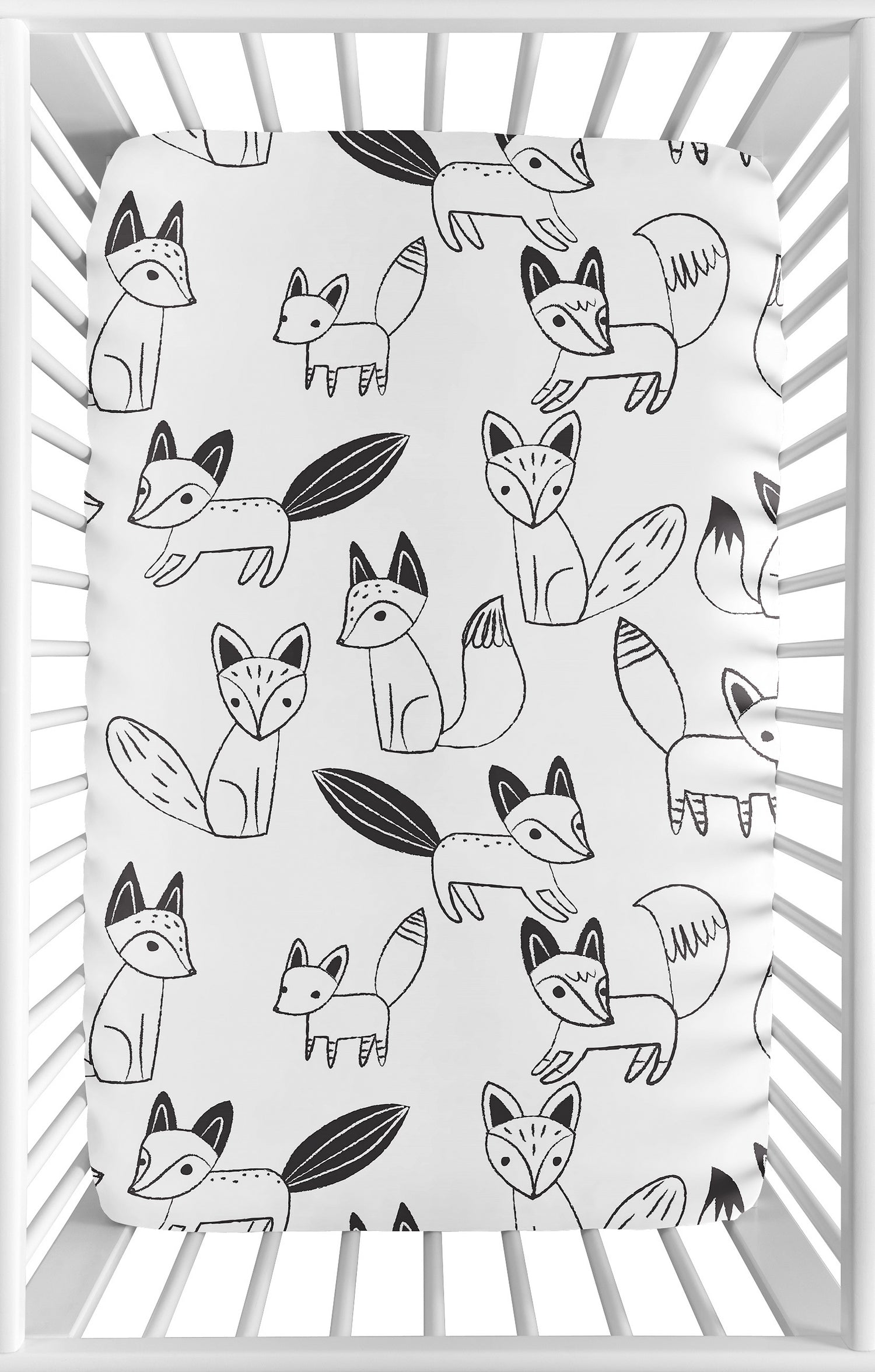 Fox Black And White Collection Mini Crib Sheet