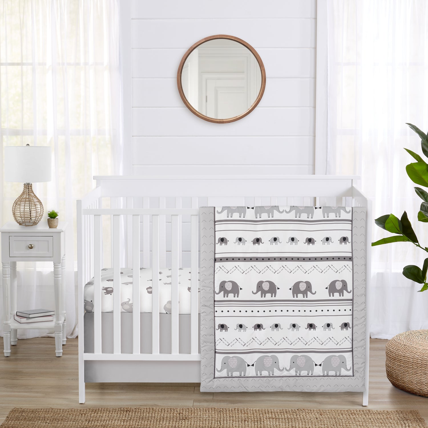 Boho Elephant Grey and White Collection 3 Piece Crib Bedding