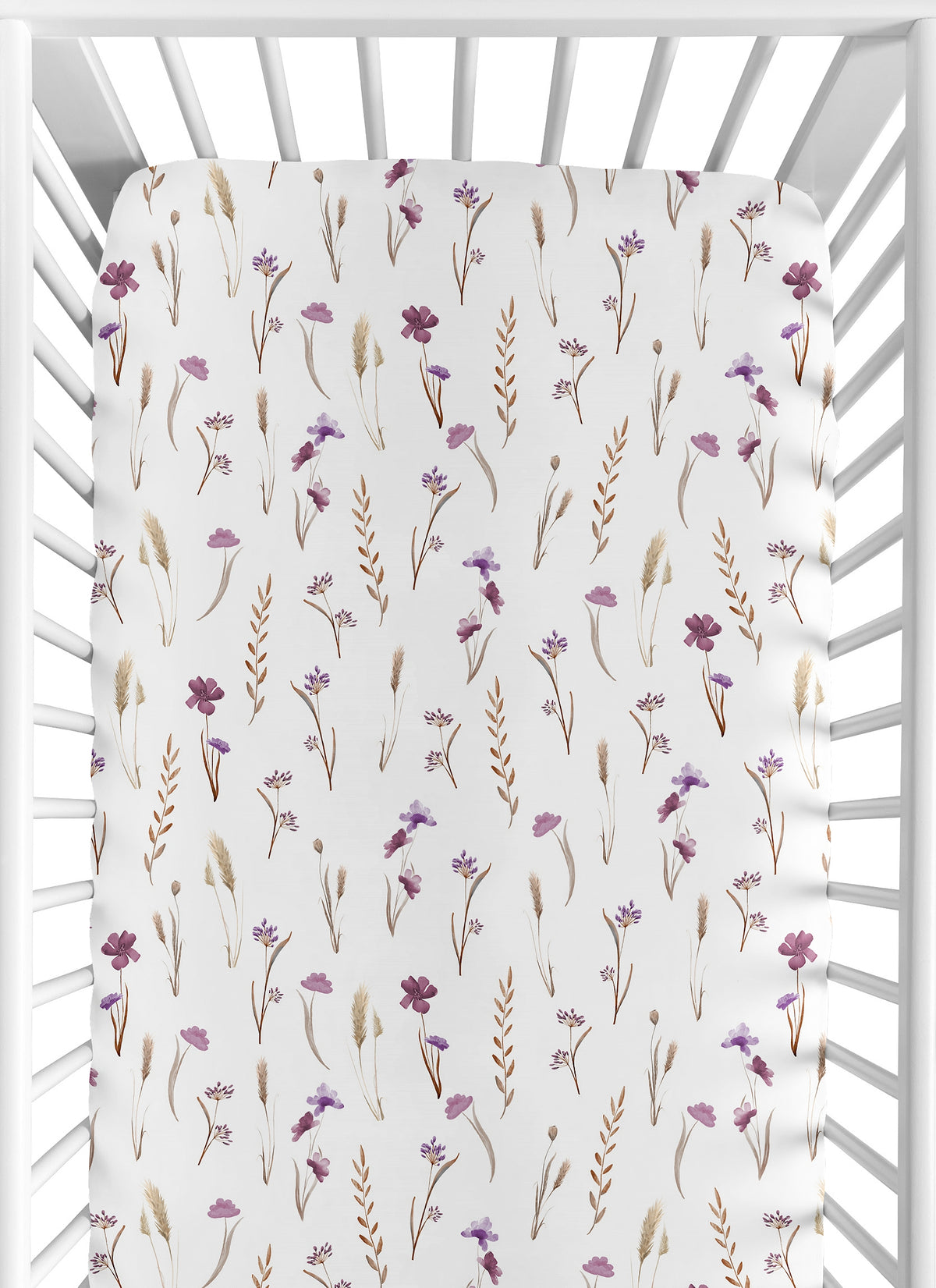 Watercolor Floral Garden Purple Collection Crib Sheet
