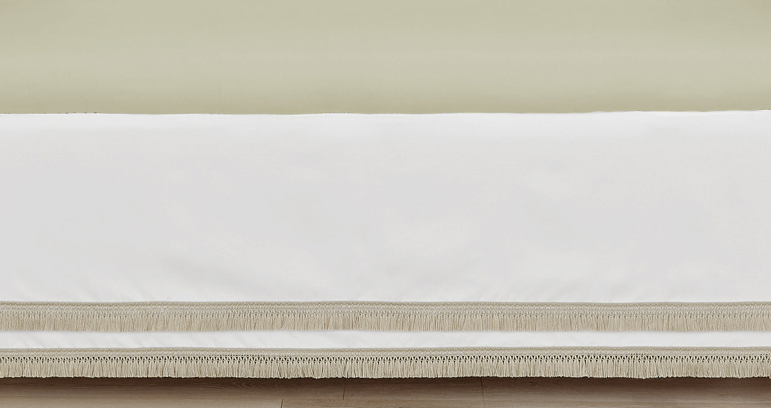 Watercolor Floral Garden Sage Green Collection Solid Ivory and Beige Fringe Crib Bed Skirt
