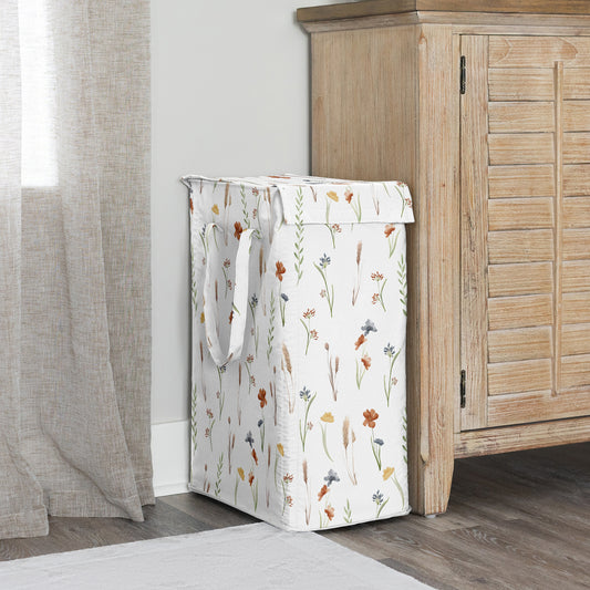Watercolor Floral Garden Sage Green Collection Laundry Hamper with Handles