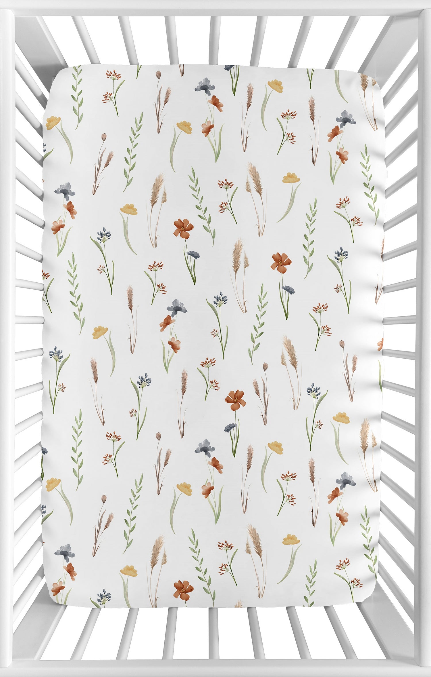 Watercolor Floral Garden Sage Green Collection Mini Crib Sheet - Mini Print