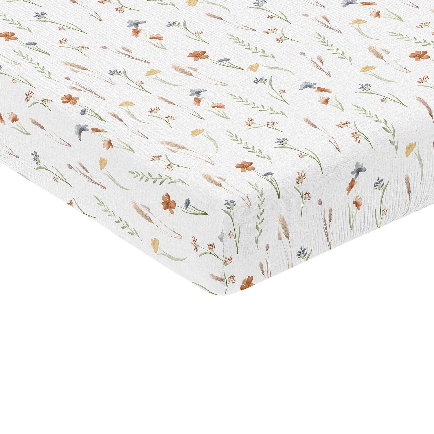 Watercolor Floral Garden Sage Green Collection 100% Cotton Muslin Crib Sheet