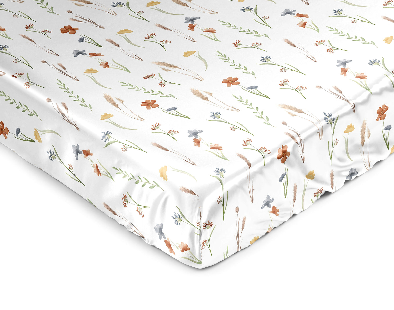Watercolor Floral Garden Sage Green Collection Satin Fitted Crib Sheet