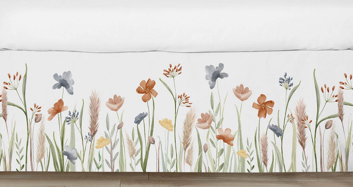 Watercolor Floral Garden Sage Green Collection Crib Bed Skirt