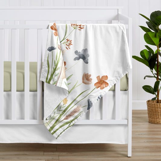 Watercolor Floral Garden Sage Green Collection Baby Blanket