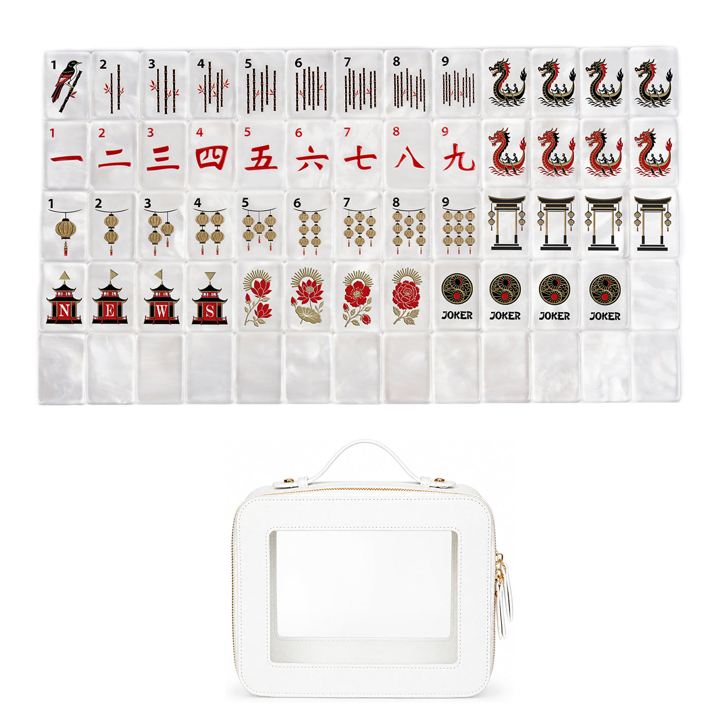 Golden Pearl Collection American Mahjong Tile Set (160pc) 1.42 Pearlescent Acrylic with Faux Leather Travel Bag