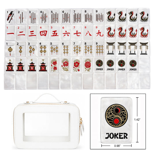 Golden Pearl Collection American Mahjong Tile Set (160pc) 1.42 Pearlescent Acrylic with Faux Leather Travel Bag