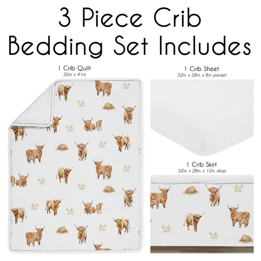 Boho Highland Cow Collection 3 Piece Crib Bedding