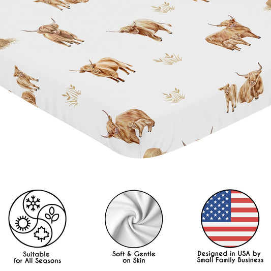 Boho Highland Cow Collection Mini Crib Sheet