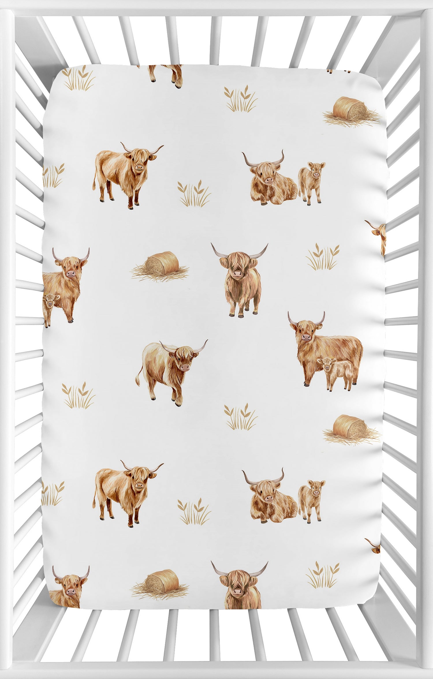 Boho Highland Cow Collection Mini Crib Sheet