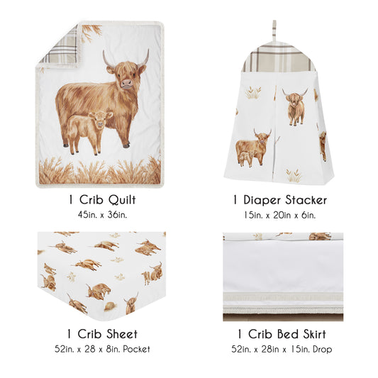 Boho Highland Cow Collection 4 Piece Crib Bedding