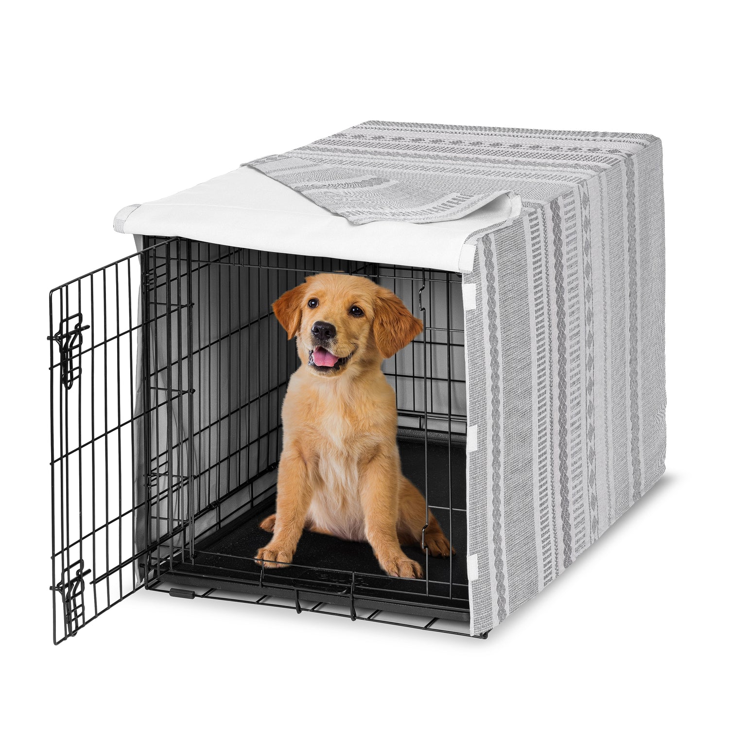 Grey Boho Tribal Jacquard Collection Dog Crate Kennel Cover 36in.