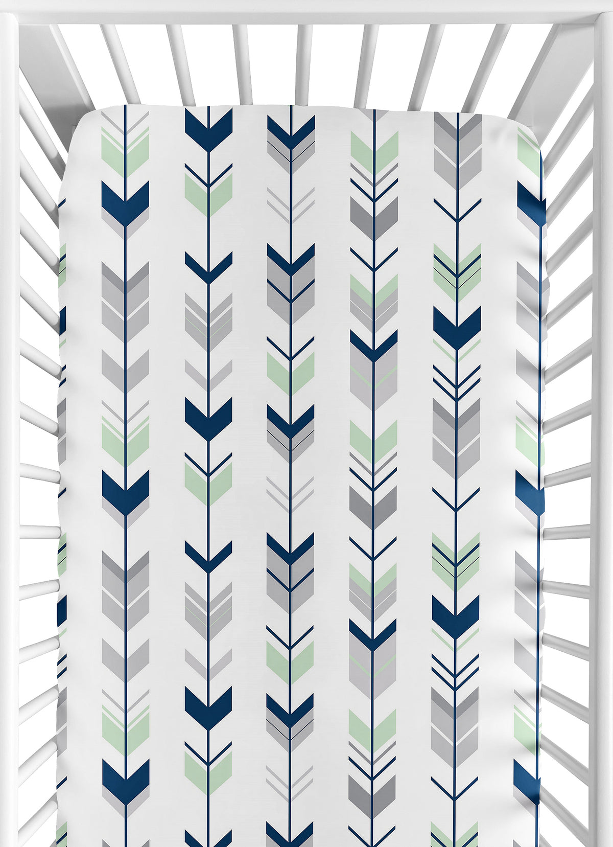 Mod Arrow Grey, Navy and Mint Collection Crib Sheet - Arrow Print