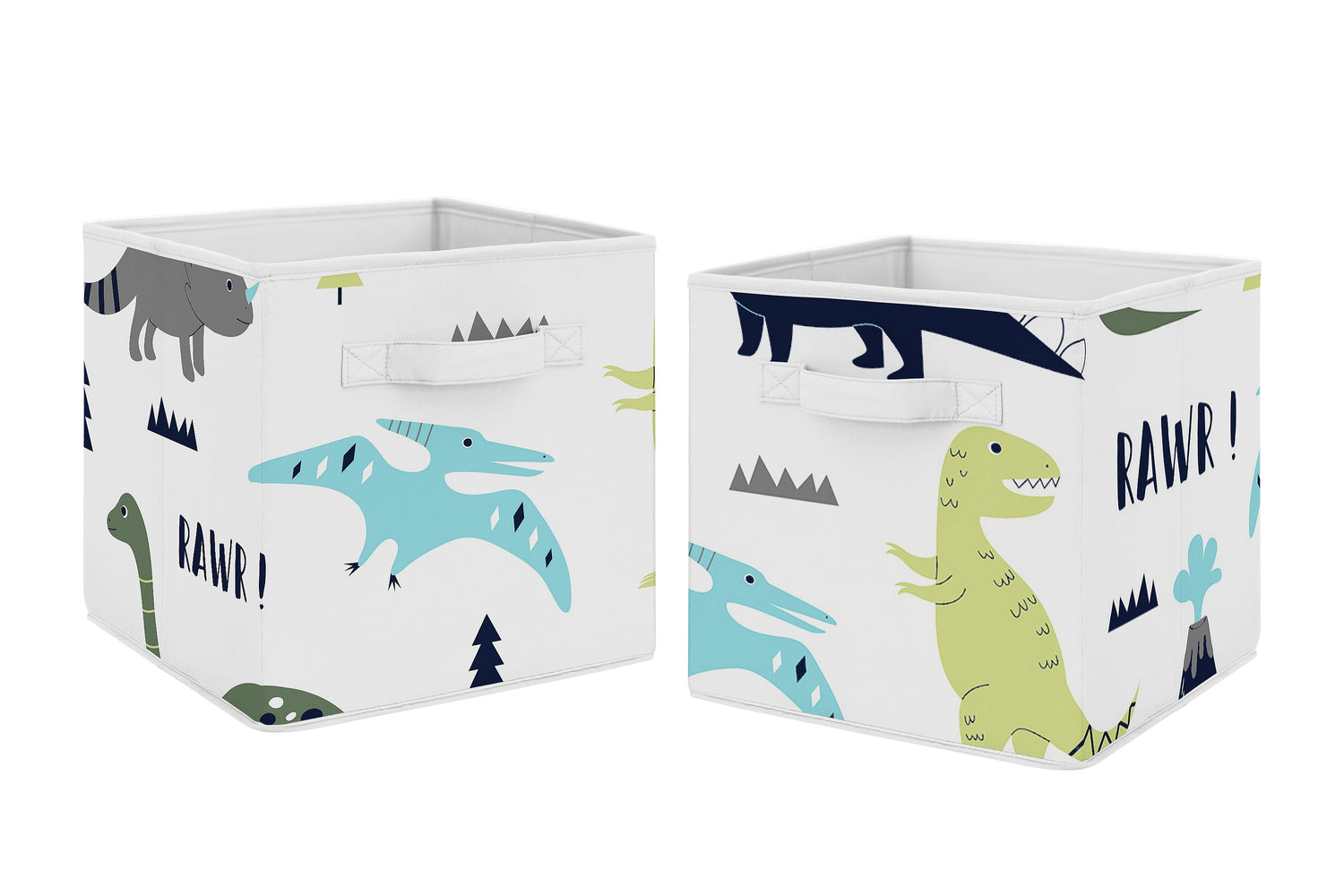 Mod Dinosaur Blue And Green Collection Foldable Fabric Storage Bins - Dinosaurs Print