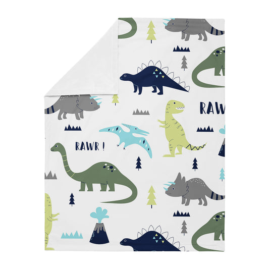 Mod Dinosaur Blue and Green Collection Baby Blanket