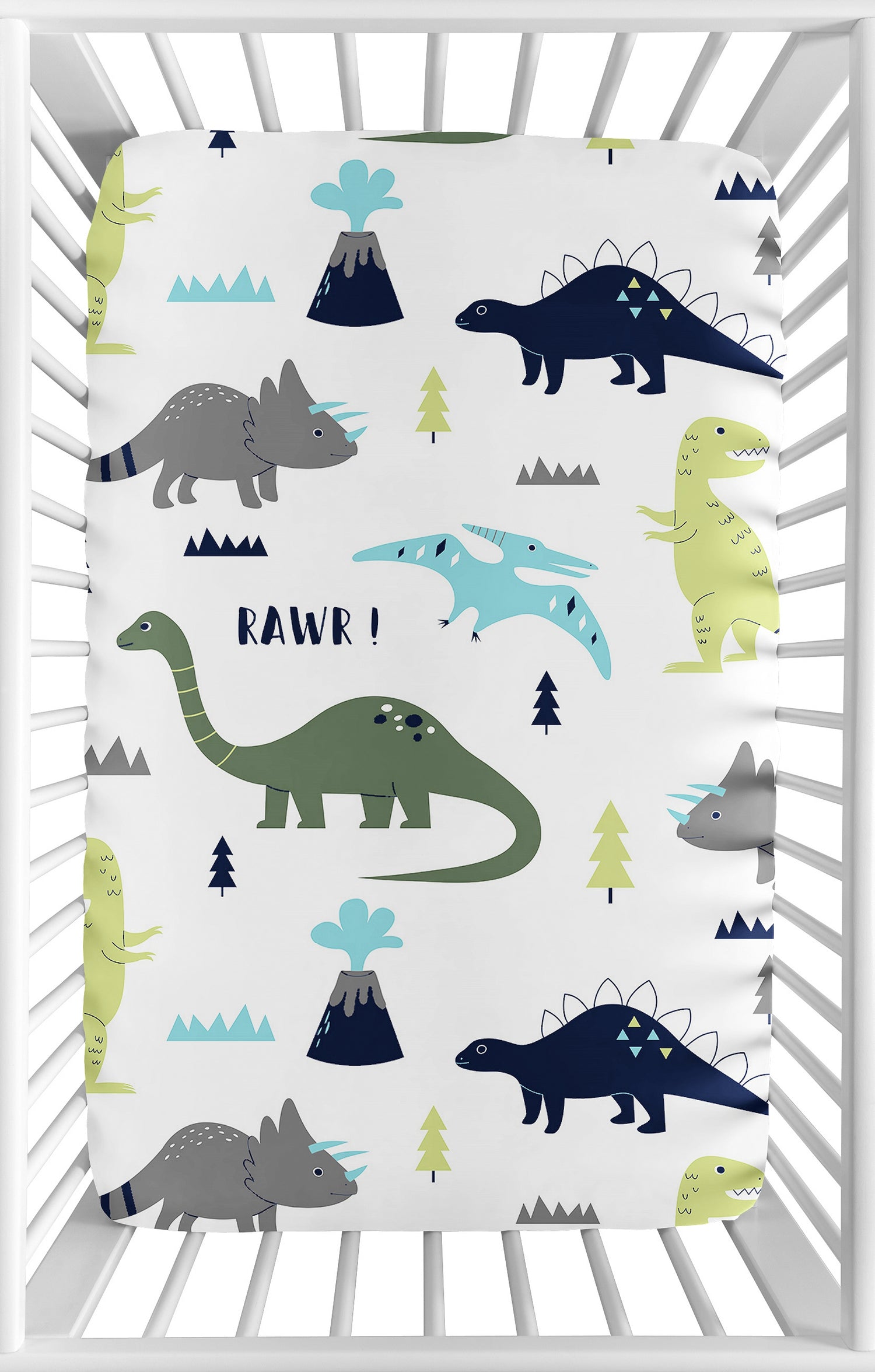 Mod Dinosaur Blue and Green Collection Mini Crib Sheet