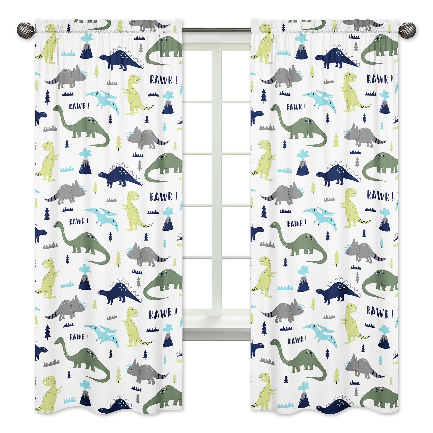 Mod Dinosaur Blue And Green Collection Window Panels - Set of 2