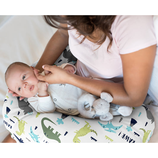 Mod Dinosaur Blue and Green Nursing Breastfeeding Pillow Cover