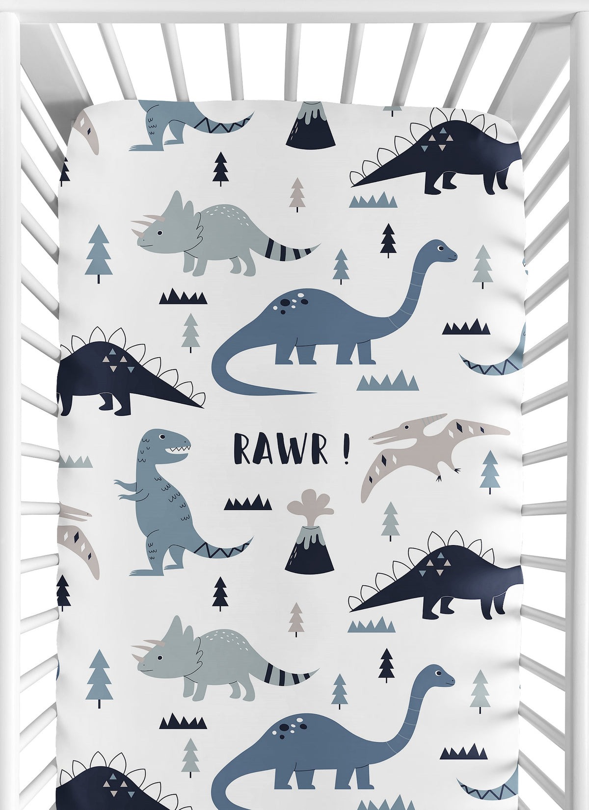 Mod Dinosaur Navy Blue and Grey Collection Crib Sheet