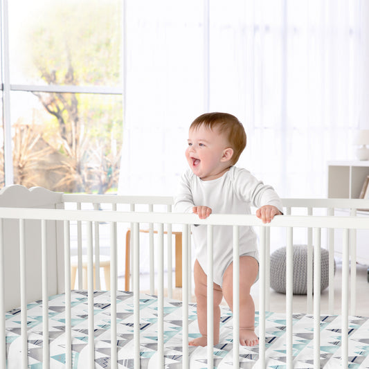 Mountains Grey and Aqua Collection Crib Sheet - Mountain Print