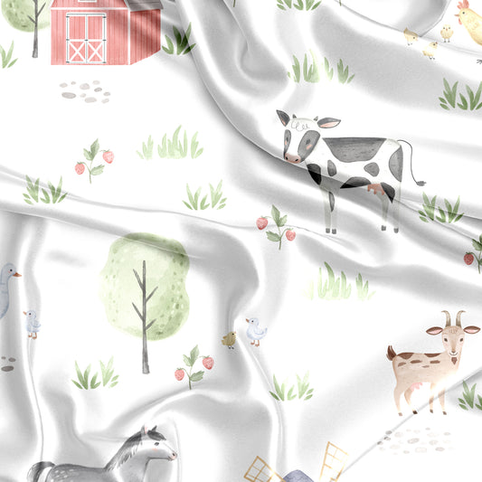 Farm Animals Collection Satin Fitted Crib Sheet